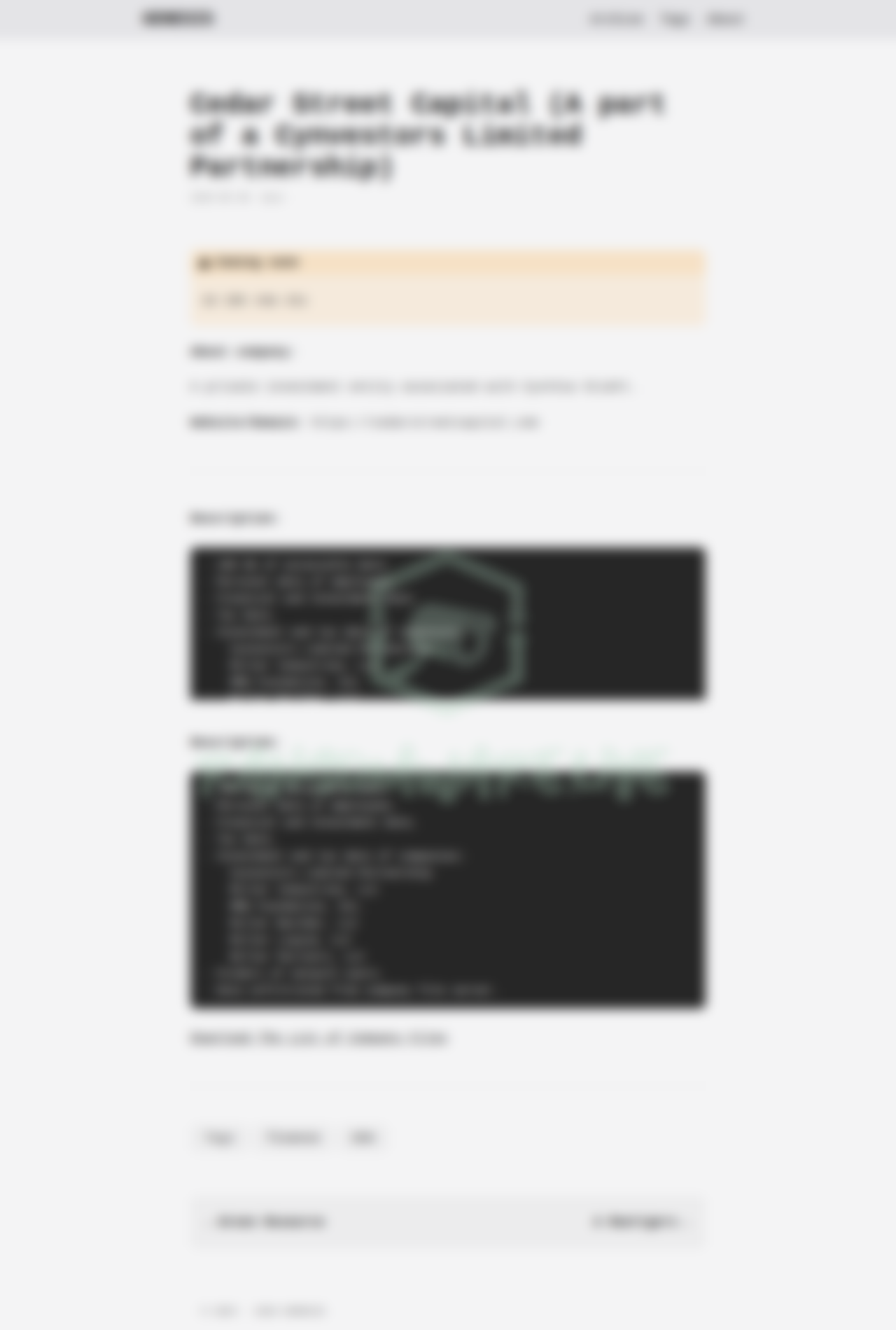 Leak site post claiming Cedar Street Capital (A part of a Cynvestors Limited Partnership) data breach
