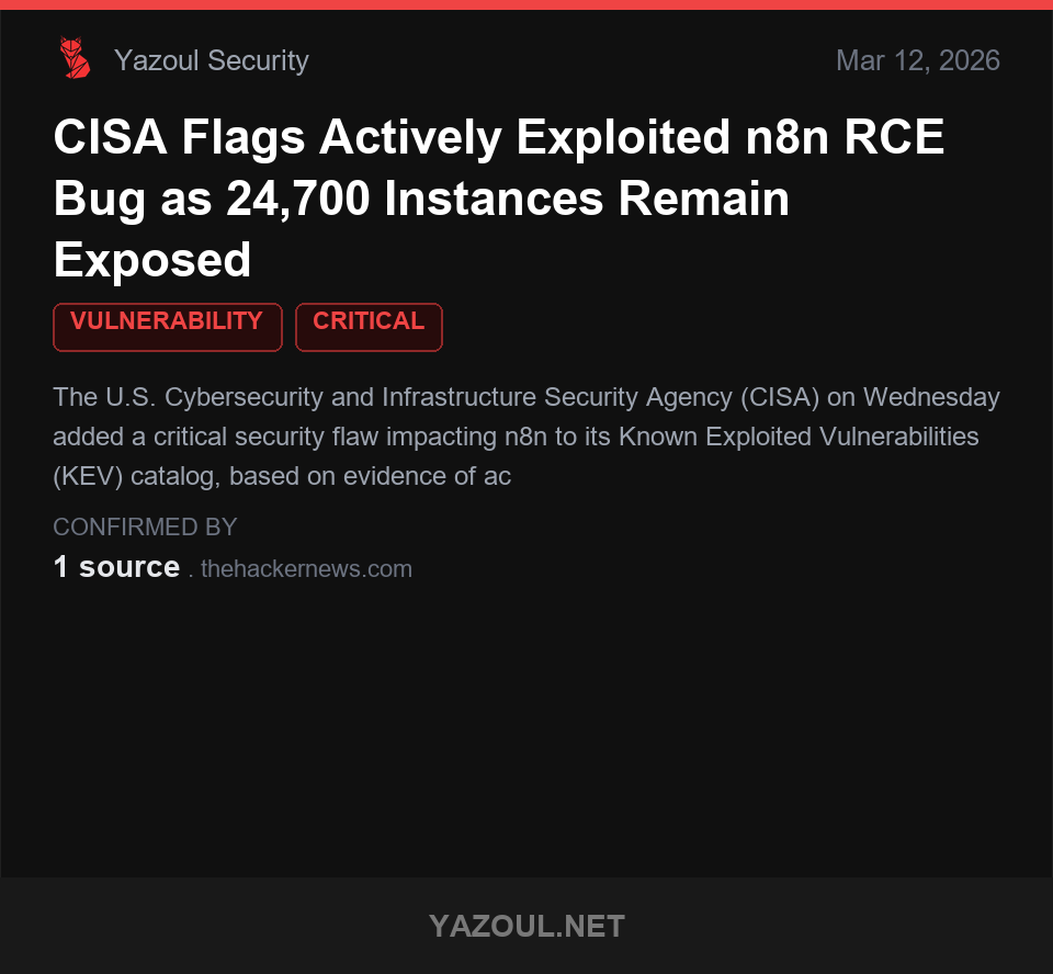 CISA Flags Actively Exploited n8n RCE Bug as 24,700